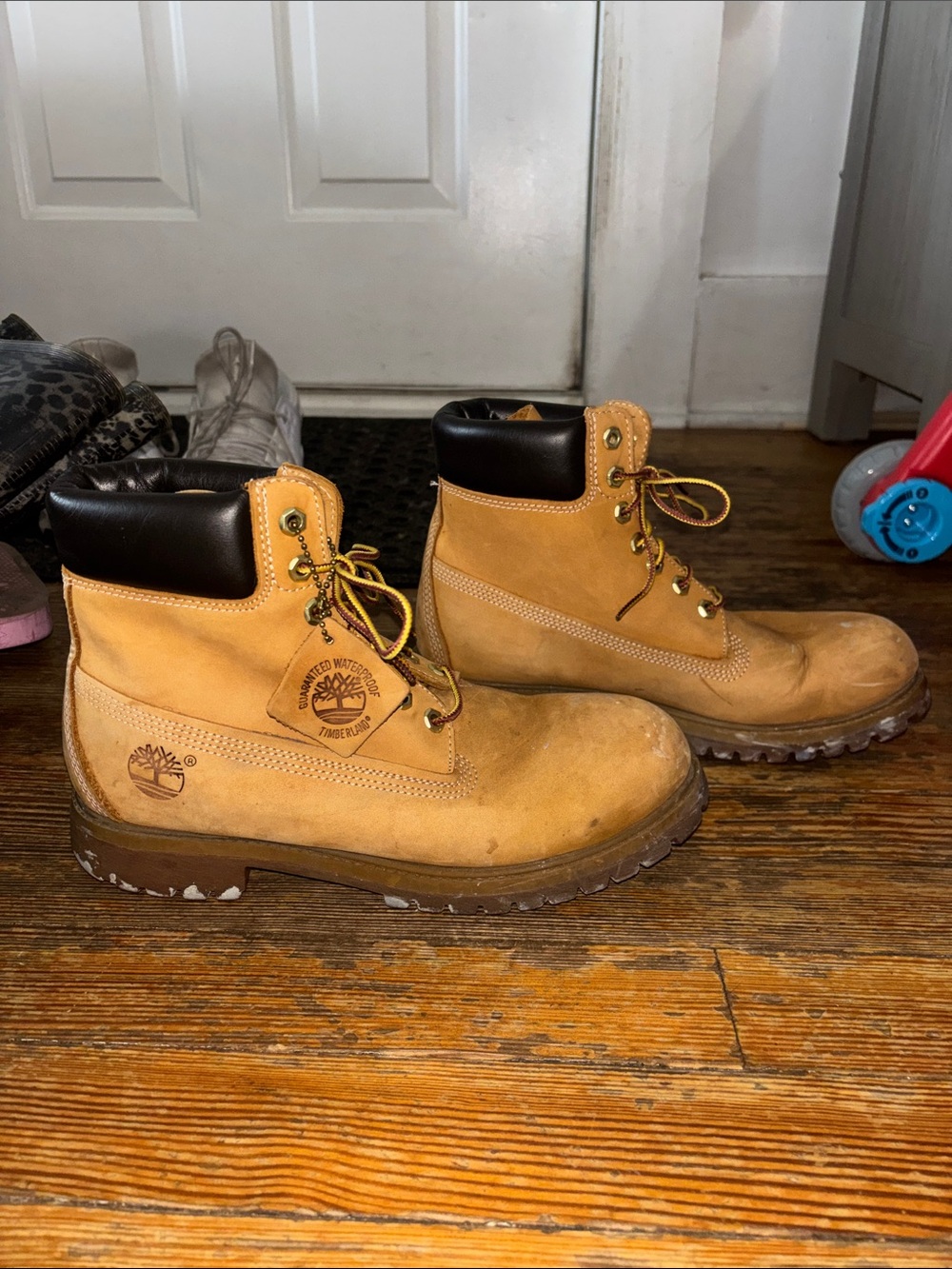 Timberland Wheat Nubuck Work Boots with Black Collar